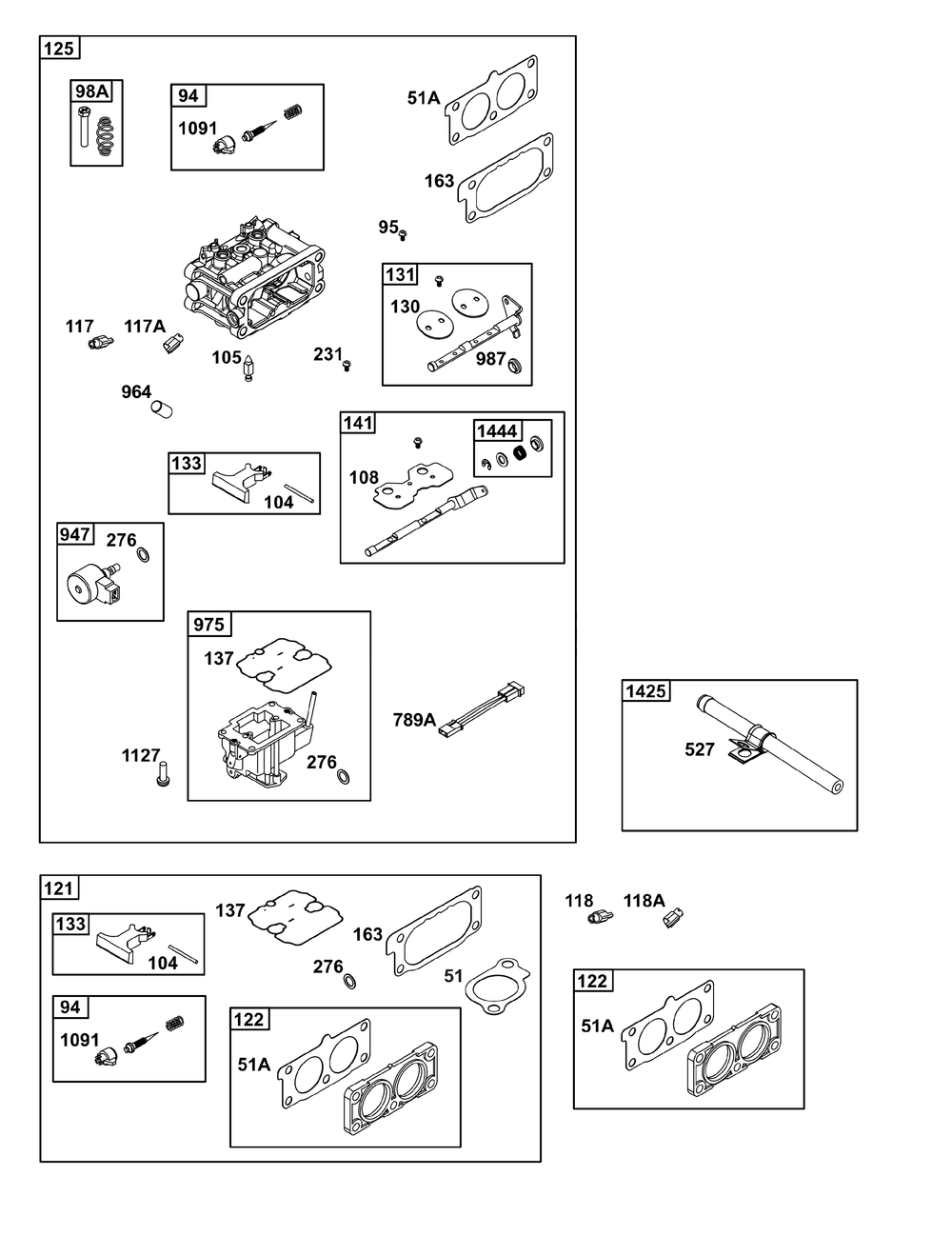 Carburetor Group Diagram and Parts List for 613777-0015-J1 400000 - 699999 Briggs and Stratton Engine
